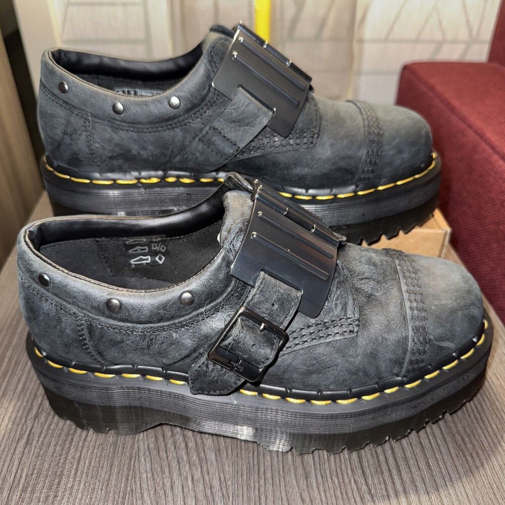 Dr Martens 8053 Quad Hinge Black Leather Platform M 7 W 8 Boots‎ Steampunk Goth
